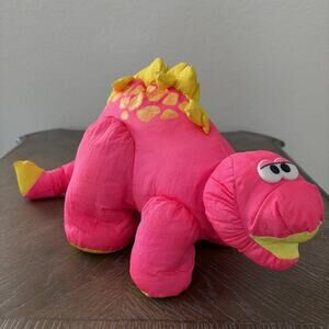 Working Vintage 92 Fisher Price DINO-ROAR Brontosaurus Pink Nylon Puff Dinosaur
